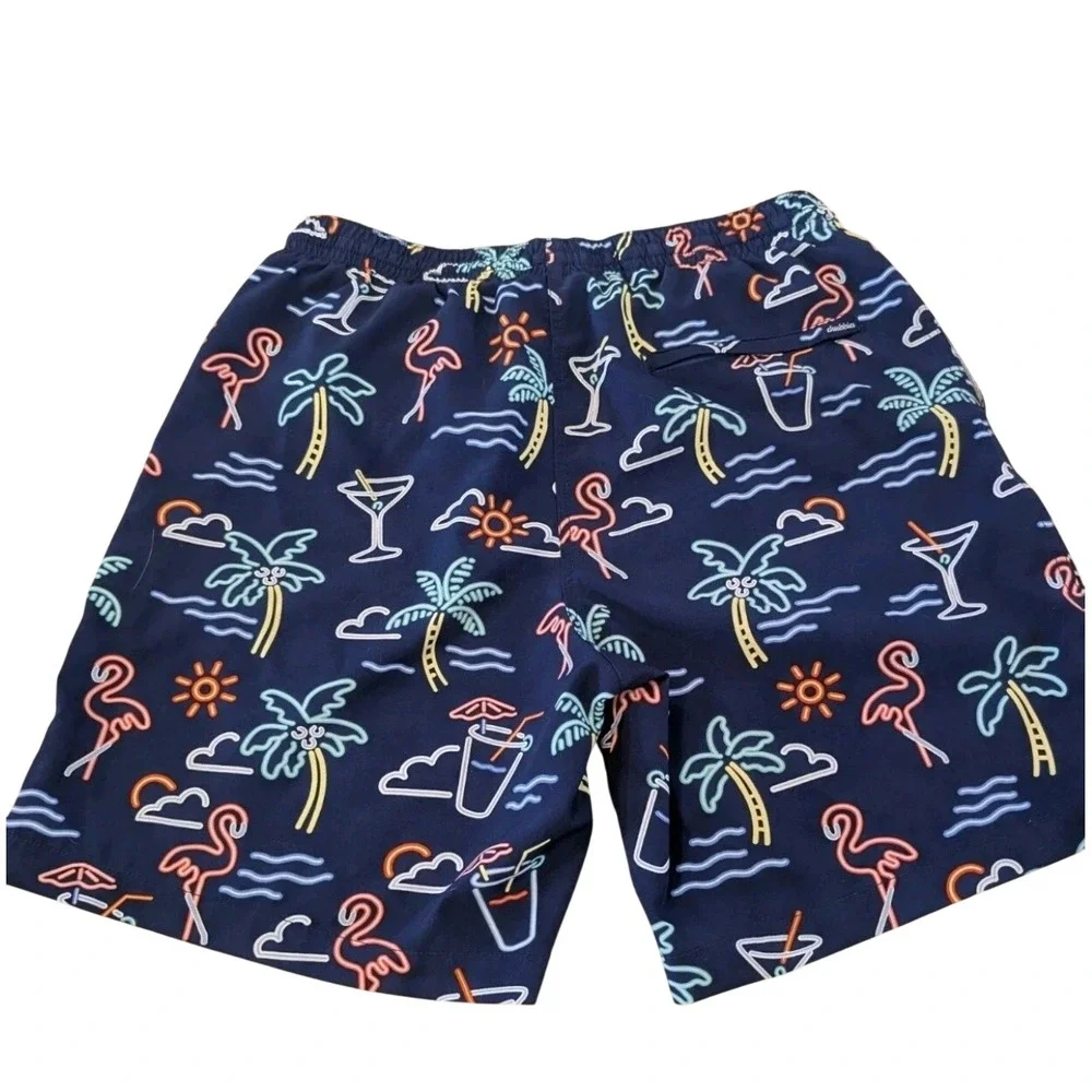 Chubbies Swim Trunks Mens M Navy‎ Neon Flamingo Palm Tree Cocktail Board Shorts